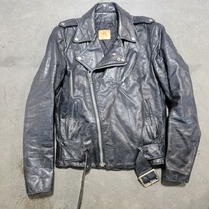 Punk rock leather bike motorcycle jacket angora made in Montreal size 38 black